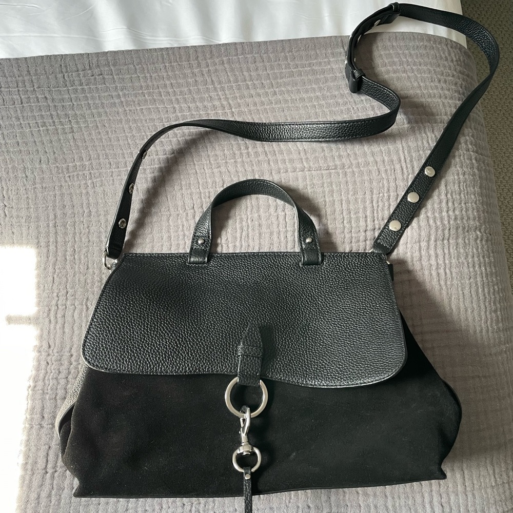 Rebecca Minkoff black leather and suede shoulder cross body bag